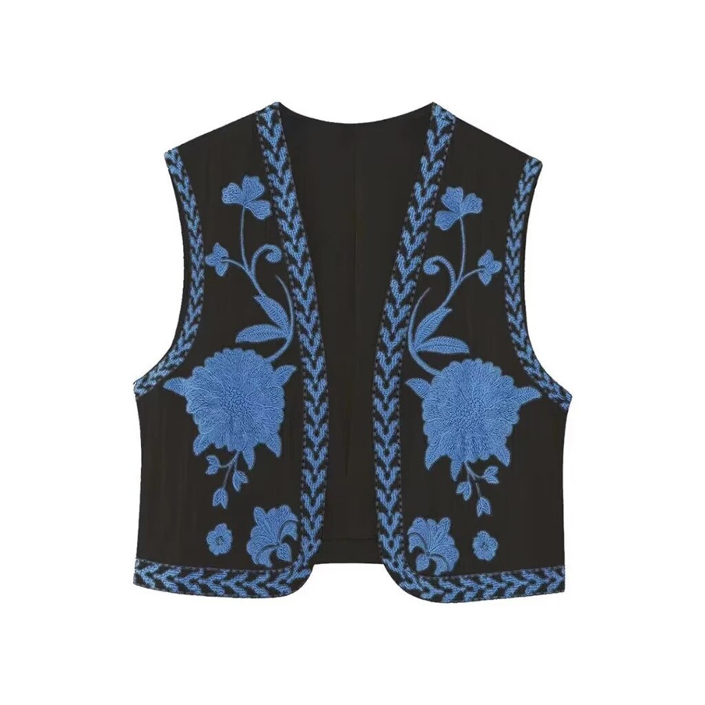 Women's Boho-Style Floral Vest with Open Front and Lightweight Design