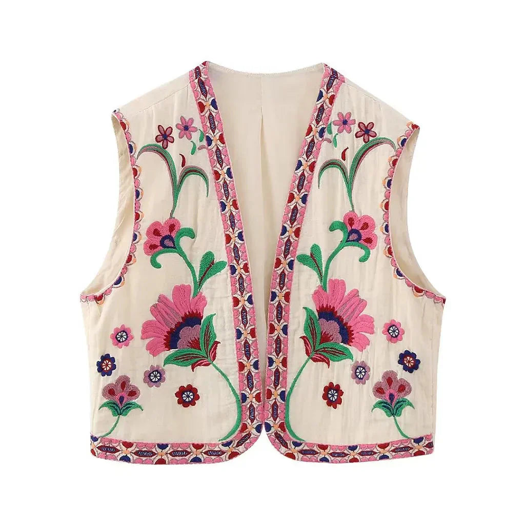 Women's Boho-Style Floral Vest with Open Front and Lightweight Design