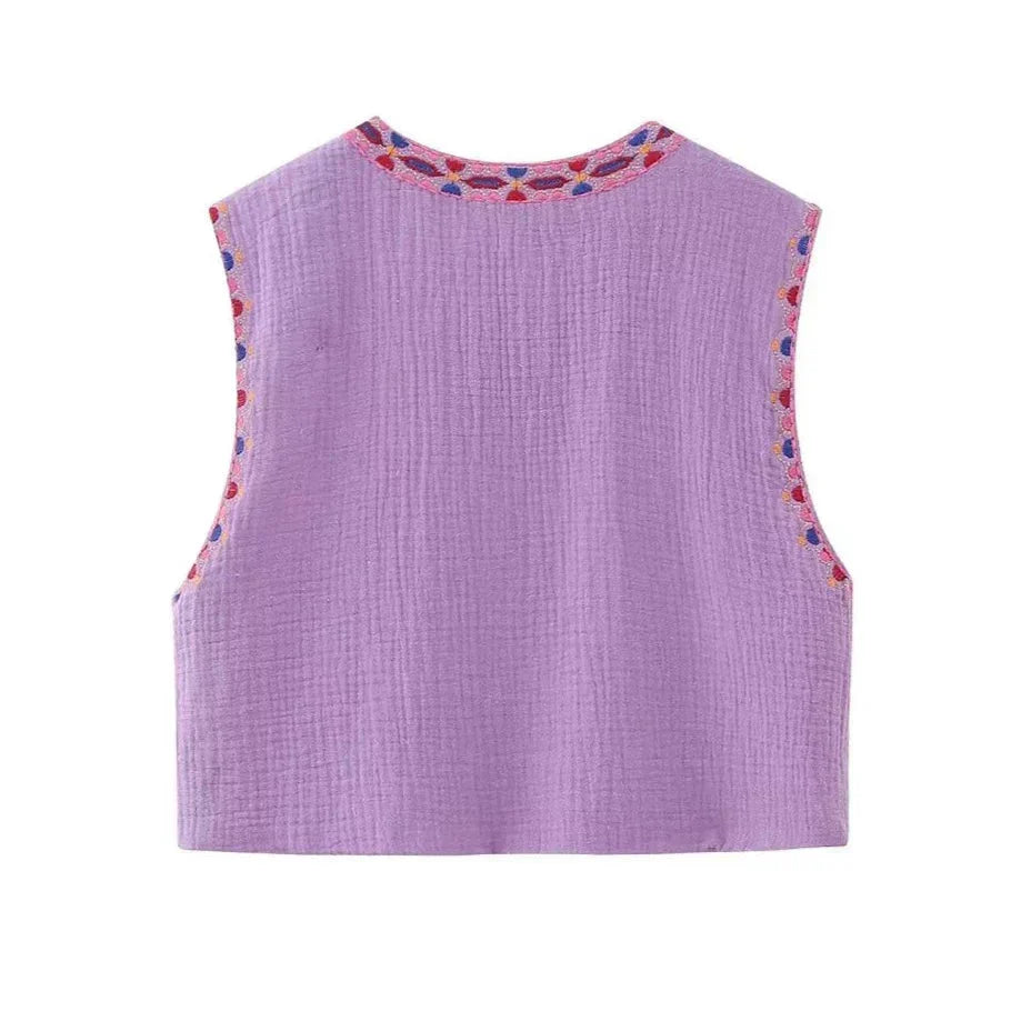 Women's Boho-Style Floral Vest with Open Front and Lightweight Design