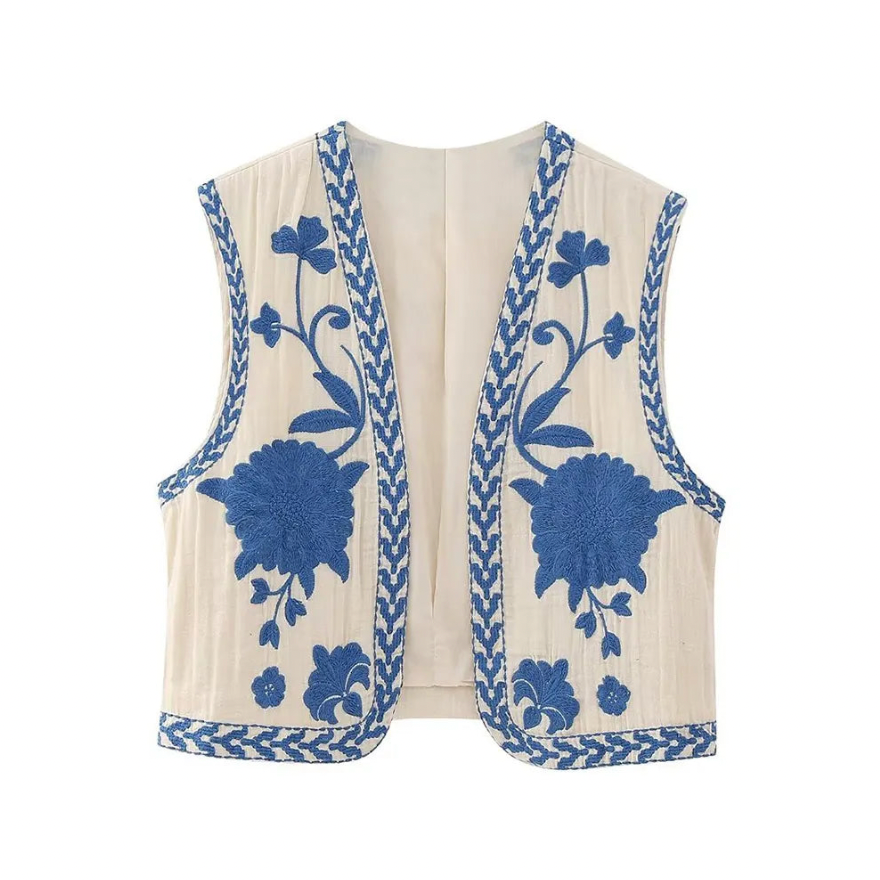 Women's Boho-Style Floral Vest with Open Front and Lightweight Design