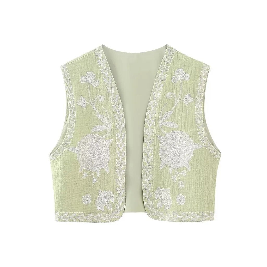 Women's Boho-Style Floral Vest with Open Front and Lightweight Design