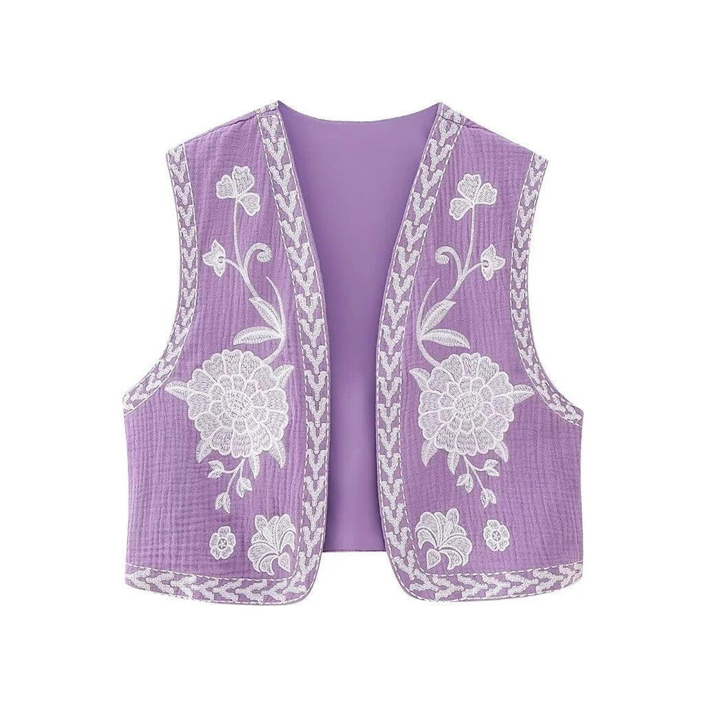 Women's Boho-Style Floral Vest with Open Front and Lightweight Design