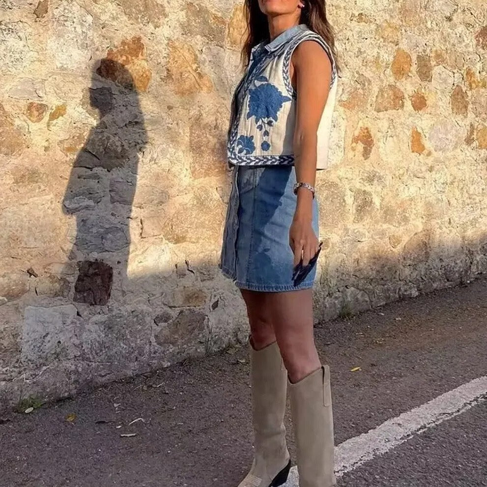 Women's Boho-Style Floral Vest with Open Front and Lightweight Design