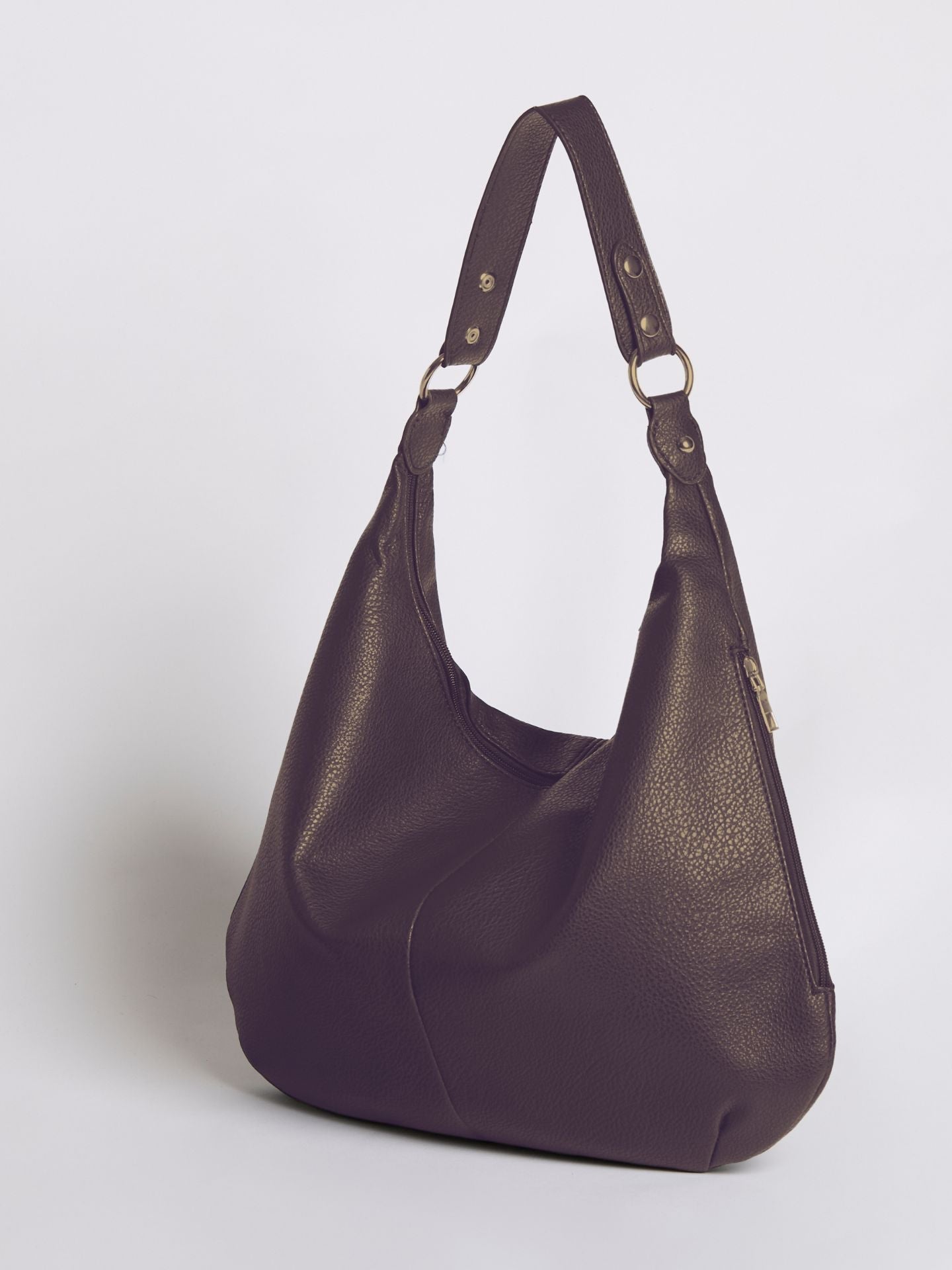 HANDBAG | SOFT LEATHER HOBO BAG WITH METAL RING DETAILS