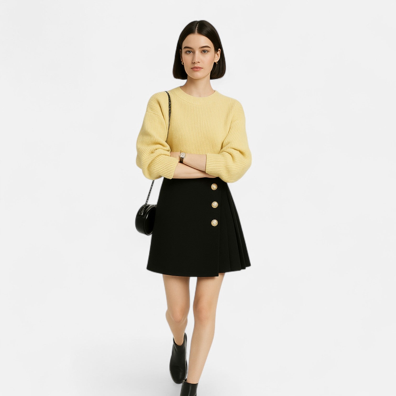 Women’s Black Ruched A-Line Skirt | Midi