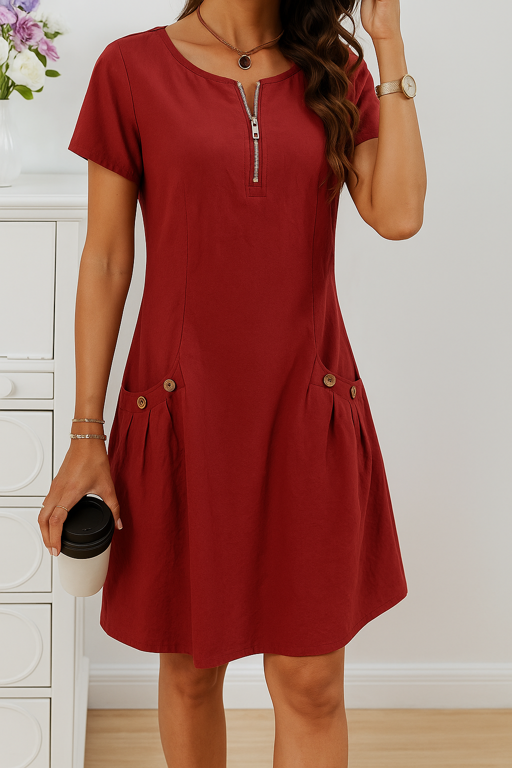 Women's Summer Dress with Button Details and A-Line Silhouette