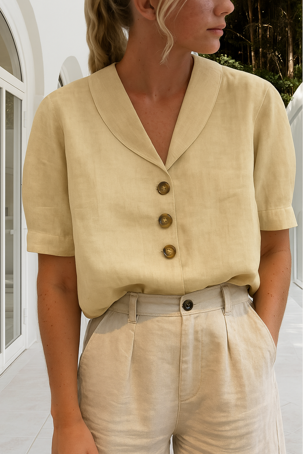 Women's Blouse with Short Sleeves and Lightweight Fabric