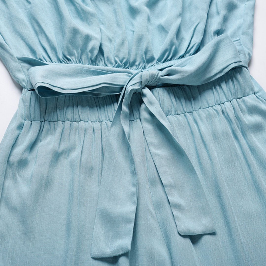 Women's Wide Leg Jumpsuit with Strapless Design and Tie Waist