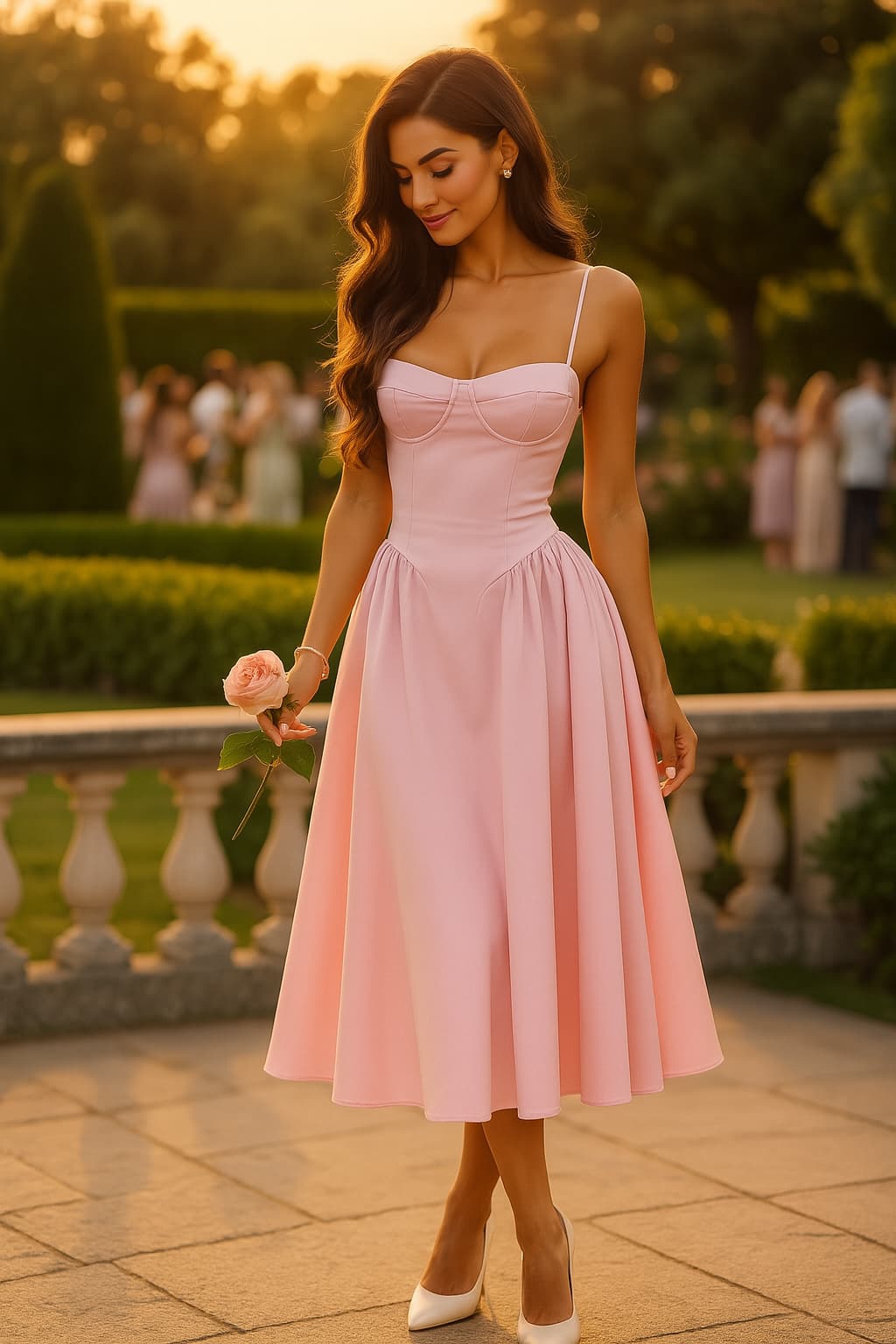 Women’s Pink Corset A-Line Dress | Midi