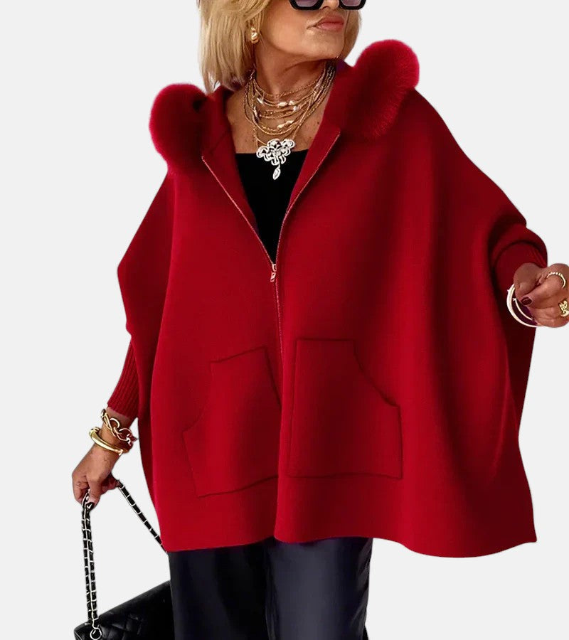 Women's Casual Hooded Coat with Front Pockets and Zip Closure
