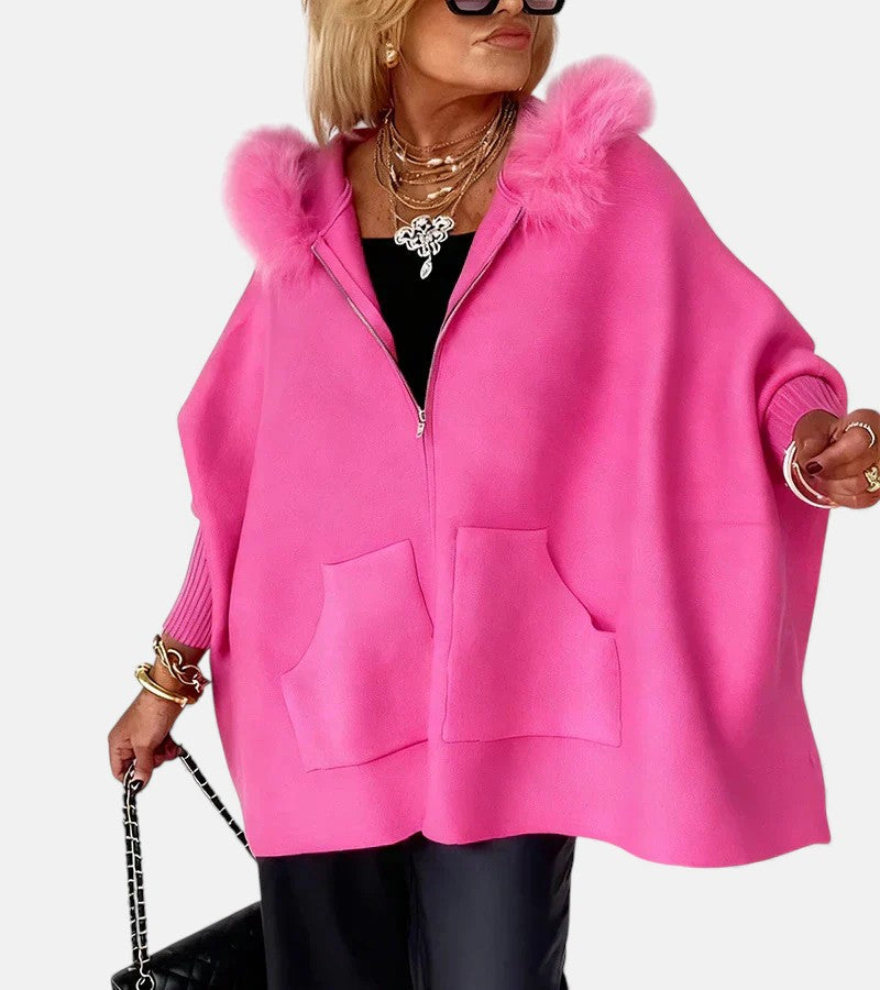 Women's Casual Hooded Coat with Front Pockets and Zip Closure