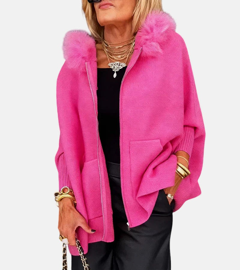 Women's Casual Hooded Coat with Front Pockets and Zip Closure