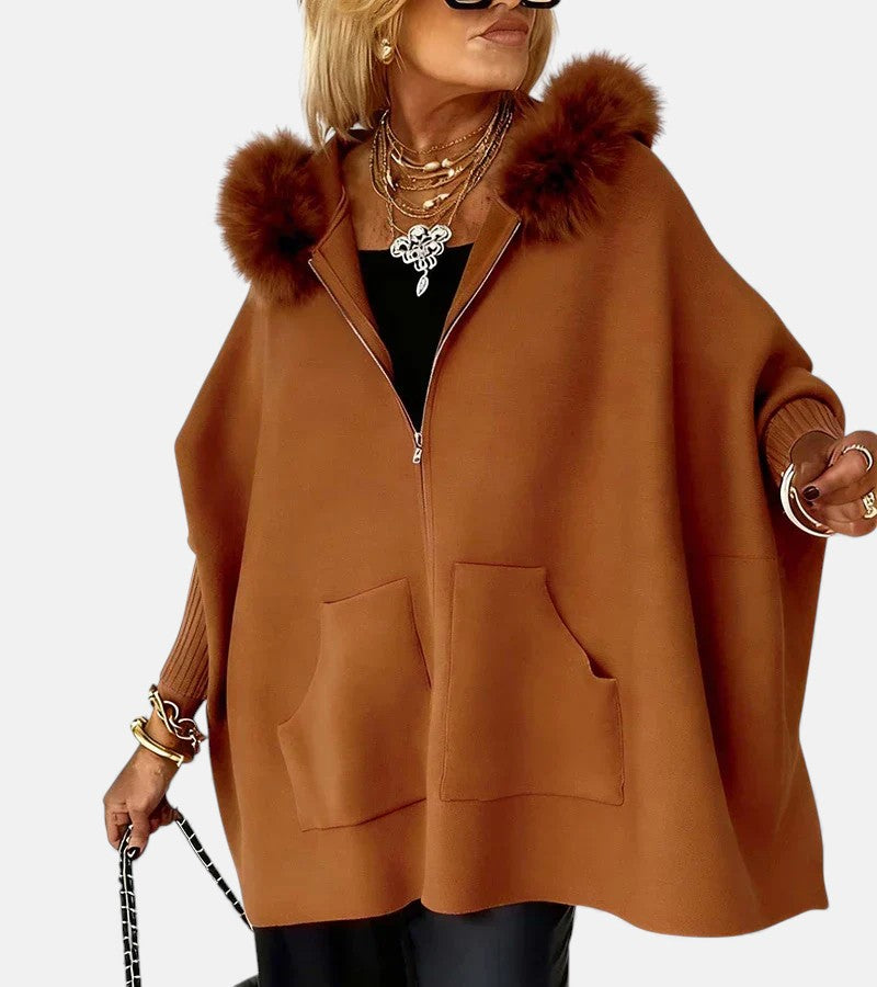 Women's Casual Hooded Coat with Front Pockets and Zip Closure