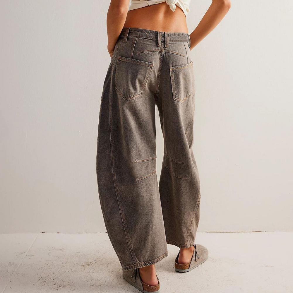 Women's Barrel Leg Jeans with High Waist and Relaxed Fit