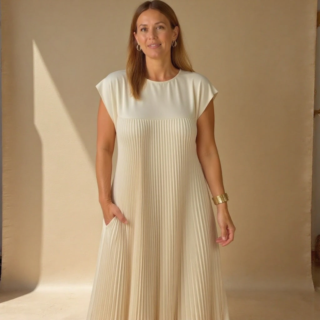 Women's Pleated Maxi Dress with Flowing Design and Versatile Style