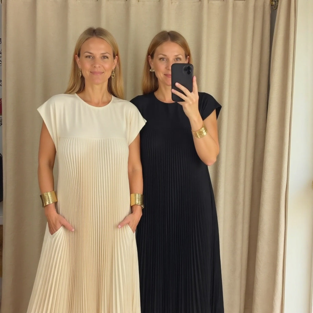 Women's Pleated Maxi Dress with Flowing Design and Versatile Style