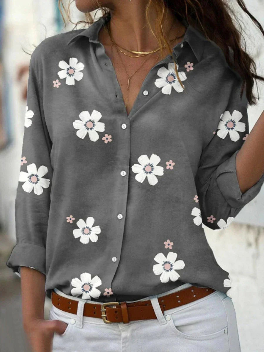 Women's Floral Print Blouse with Short Sleeves and Lightweight Fabric
