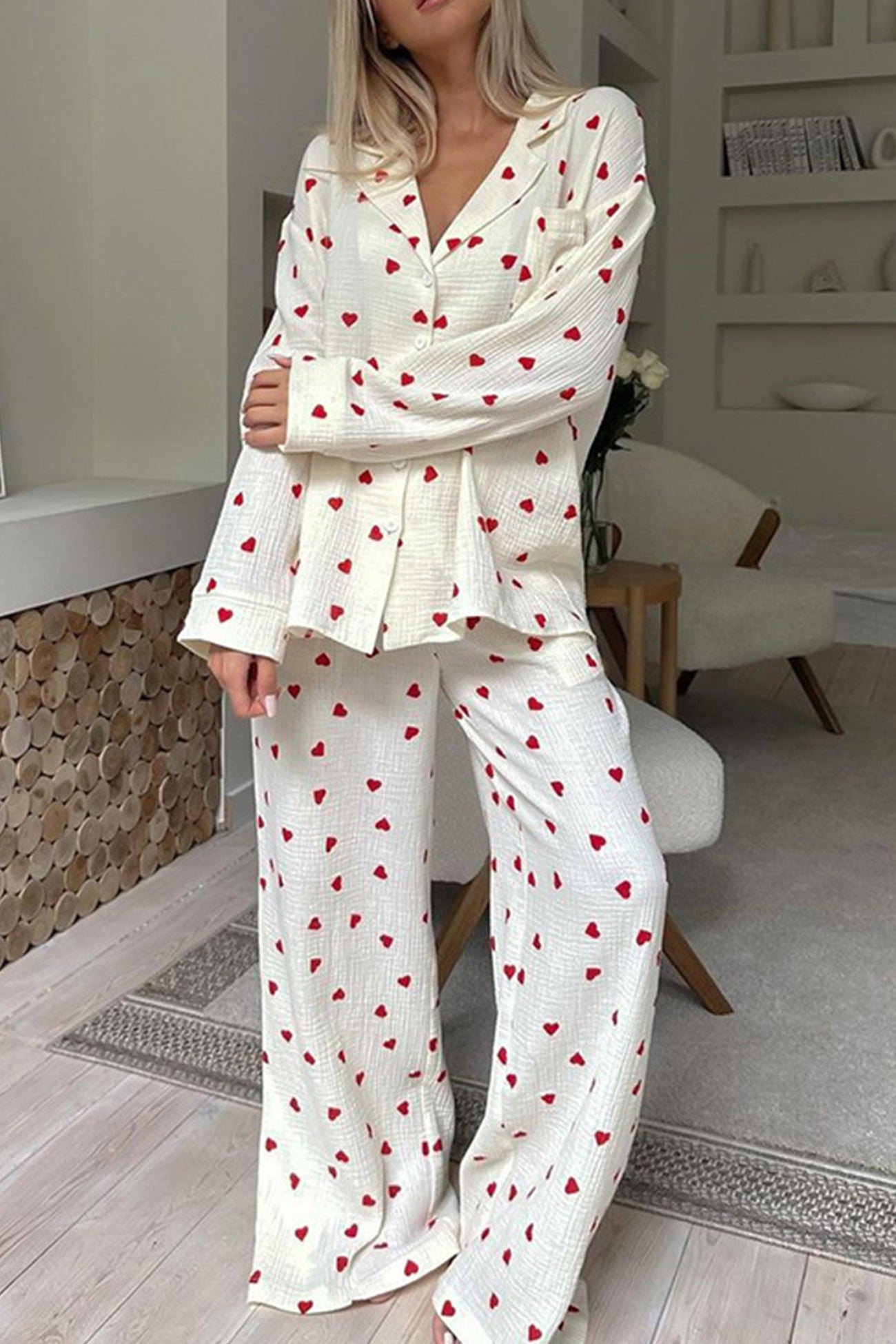Women’s Pajama Set with Heart Pattern | Two-Piece
