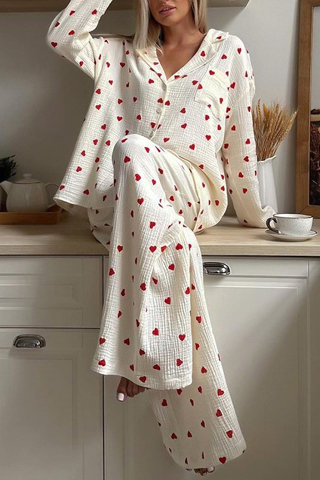Women’s Pajama Set with Heart Pattern | Two-Piece