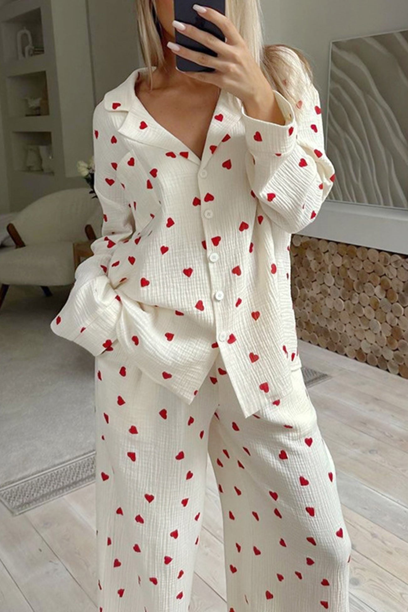 Women’s Pajama Set with Heart Pattern | Two-Piece