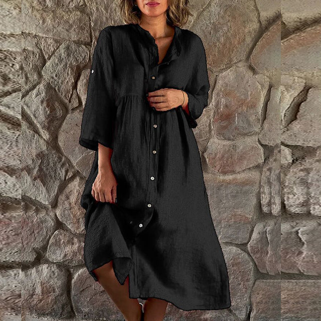 Women's Midi Evening Dress with Flowing Design and Classic Style