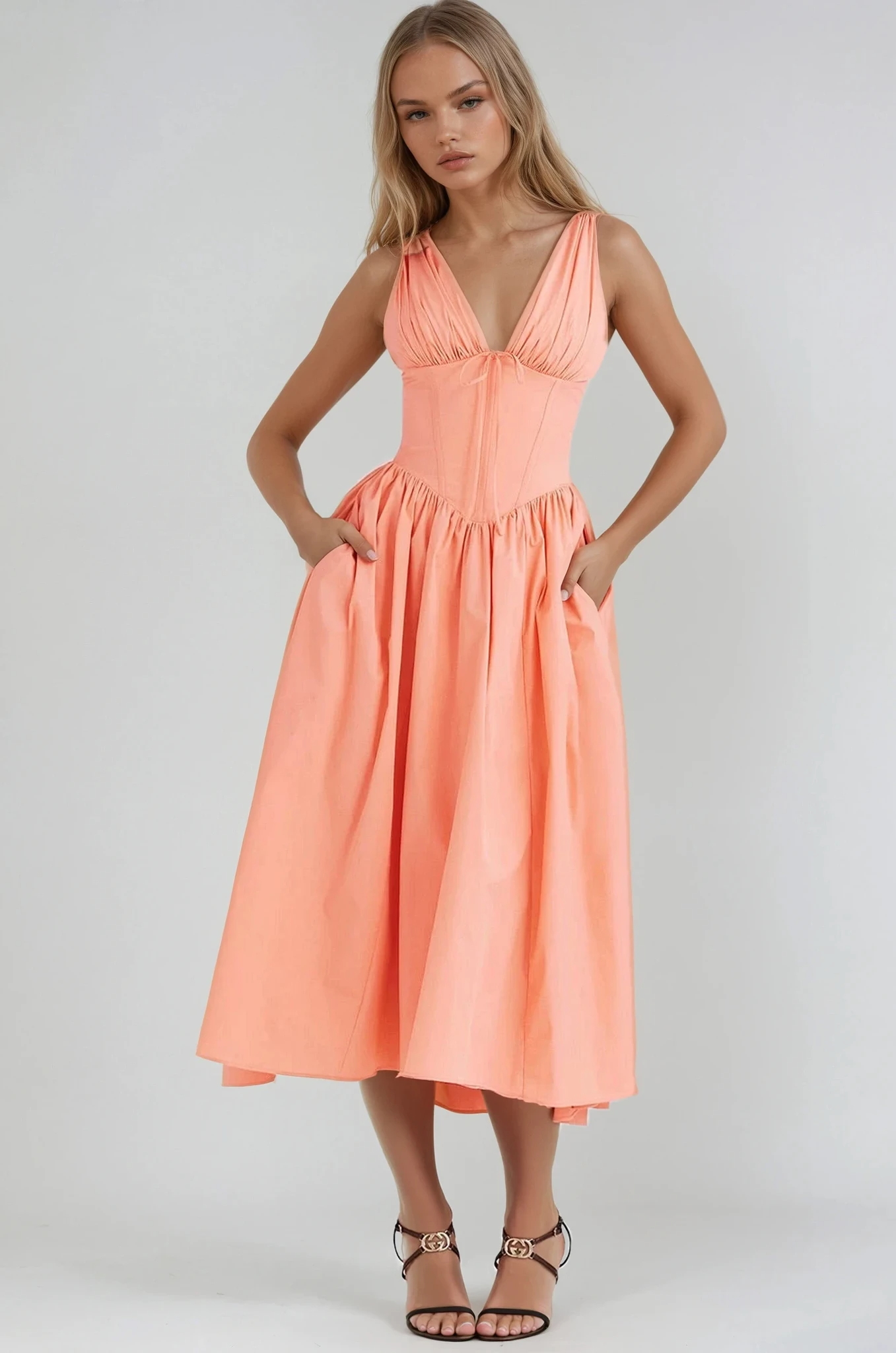 Women's Summer Dress with Sleeveless Design and Flowy Skirt