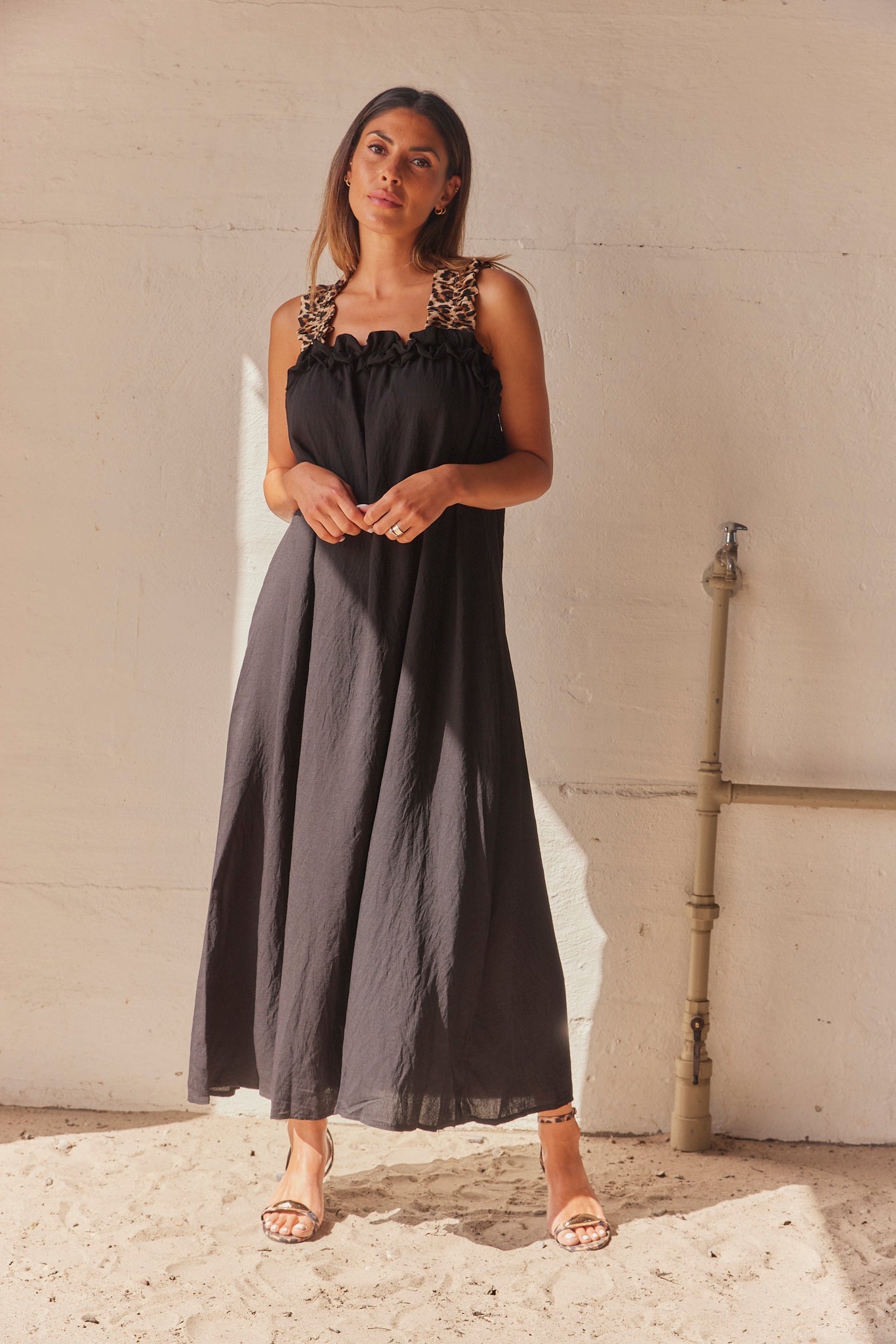 Women’s Strap Dress with Leopard Pattern | Maxi