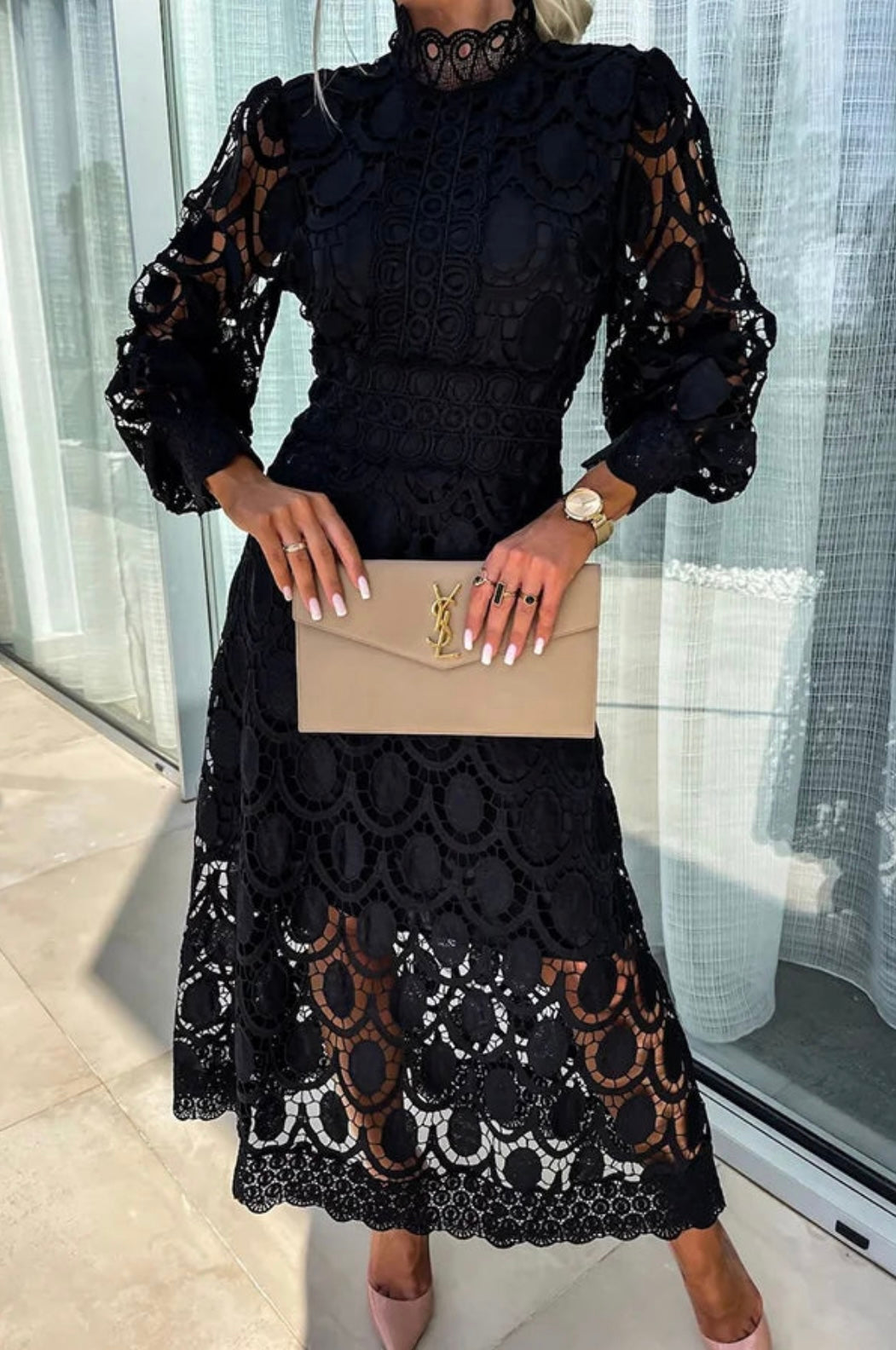 Women's Lace Dress with Intricate Design and Classic Fit