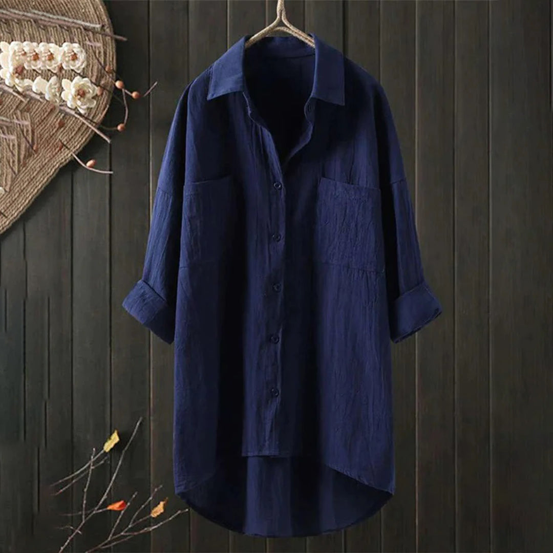Women’s Long Shirt Blouse | Front Pocket Design