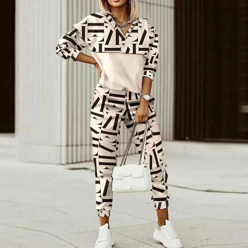 Women’s Patterned Two-Piece Outfit Set | Hoodie and Pants