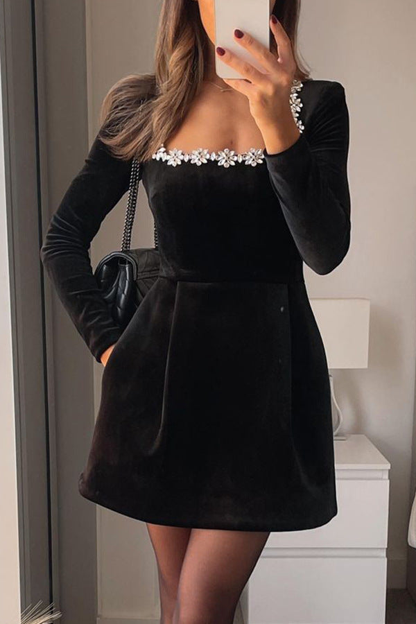 Women’s Floral Neckline Long Sleeve Dress | Mini