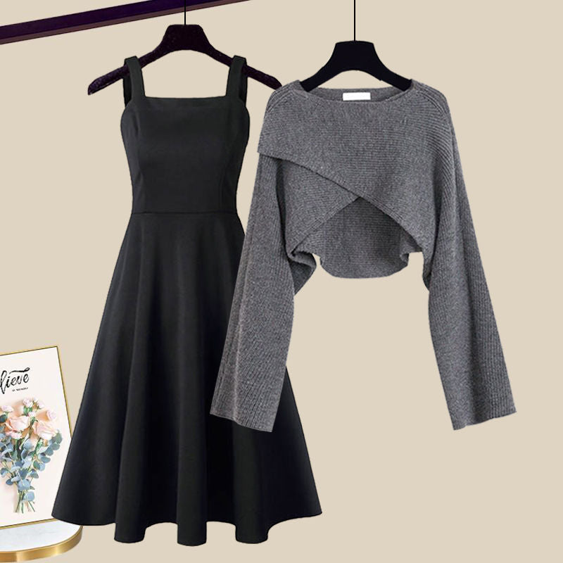 Women's Versatile Knit Dress Set with Layered Design and Adjustable Fit