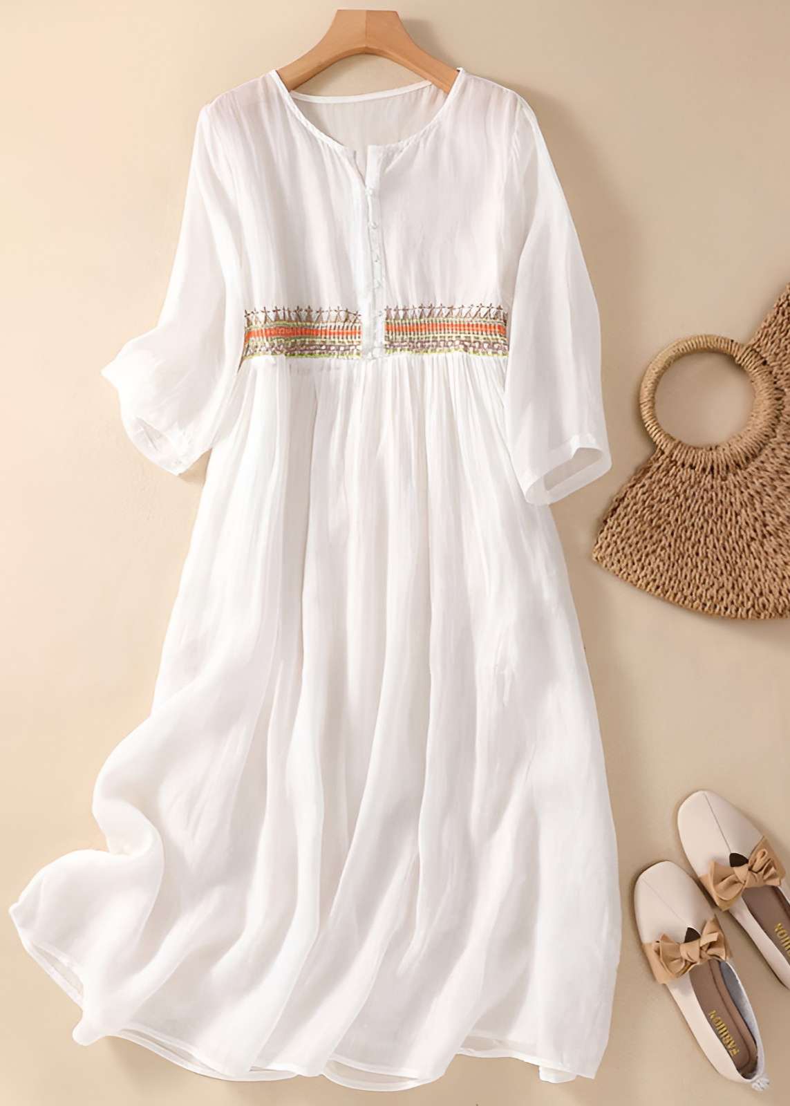 Women's Patterned Midi Dress with Flowy Skirt and Adjustable Straps