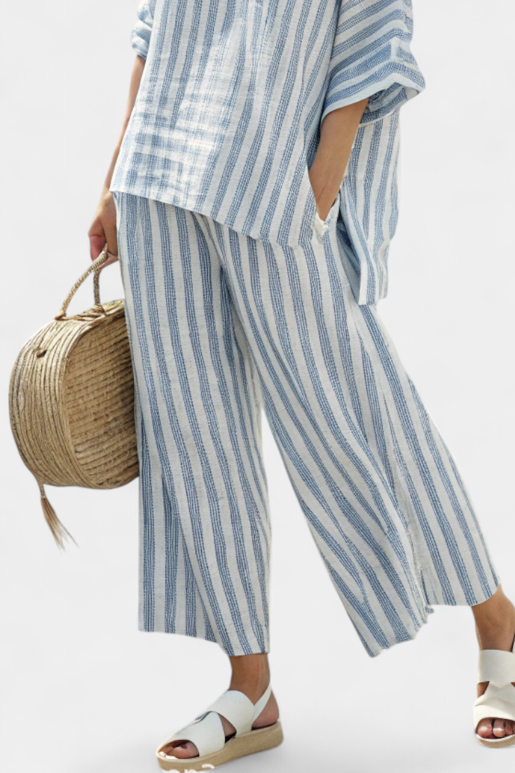 Women's Striped Top with Wide Leg Trousers Set