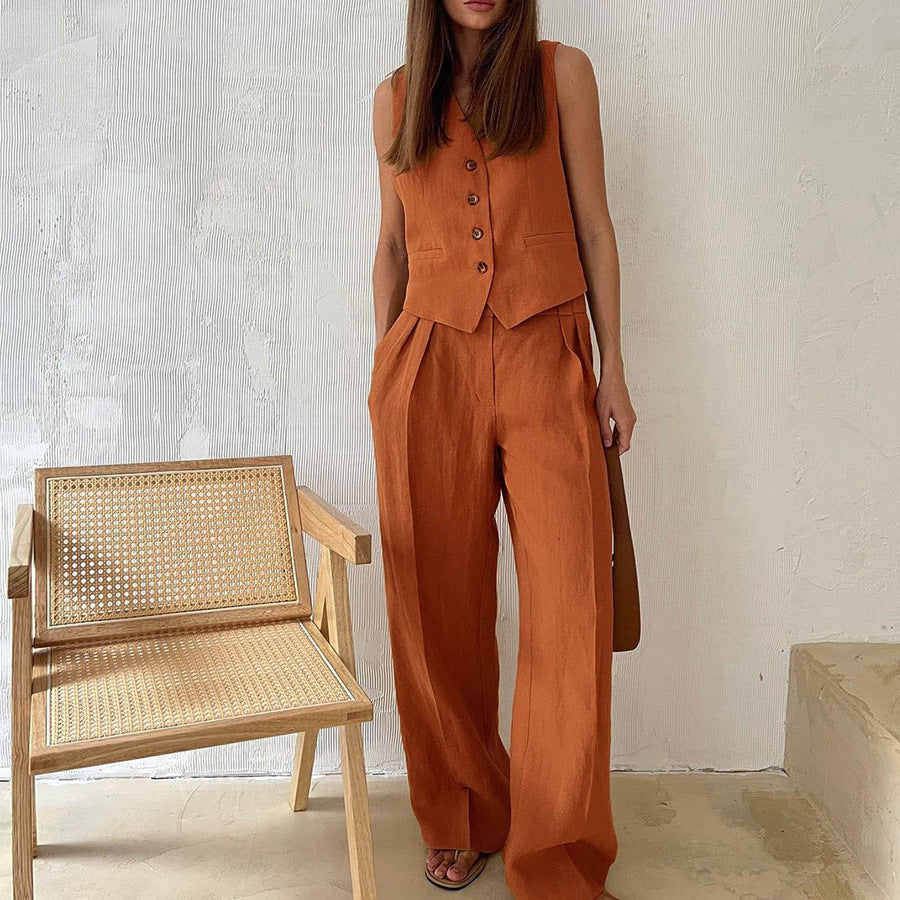 Women’s Two-Piece Set with Vest and Wide Pants | Clean Design