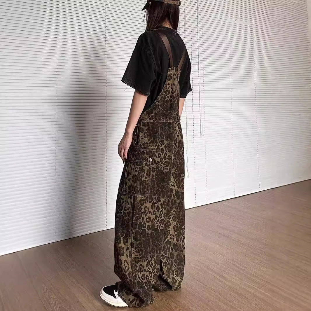 LUNTIAN™ – Vintage Leopard Wide-Leg Overall Jumpsuit