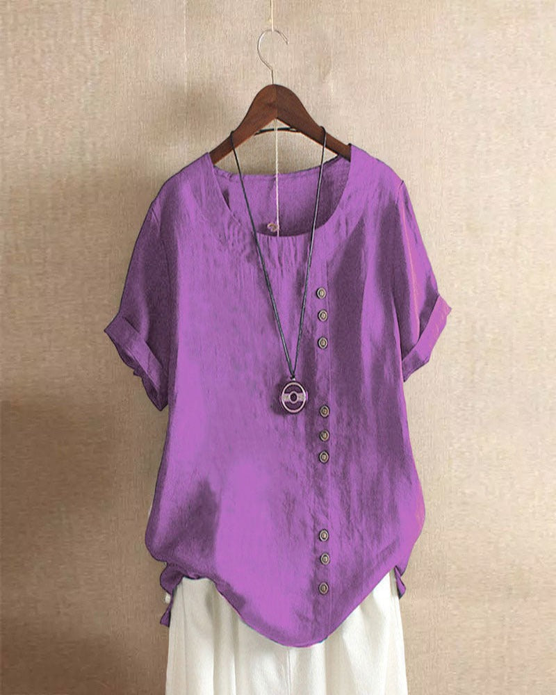 Women’s Solid Color Blouse | Short Sleeve Round Neck