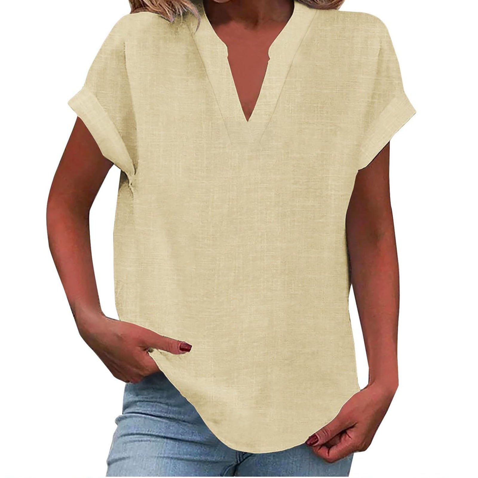 Women's V-Neck Blouse with Relaxed Fit and Lightweight Fabric
