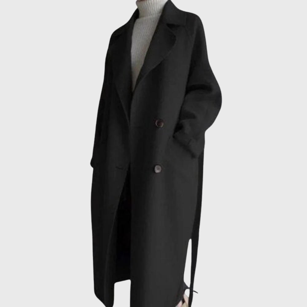 Women's Longline Overcoat with Open Front and Side Pockets