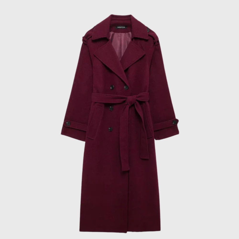 Women's Longline Overcoat with Button Closure and Side Pockets