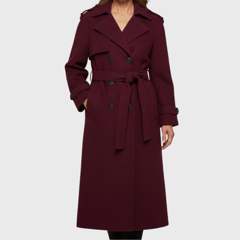Women's Longline Overcoat with Button Closure and Side Pockets
