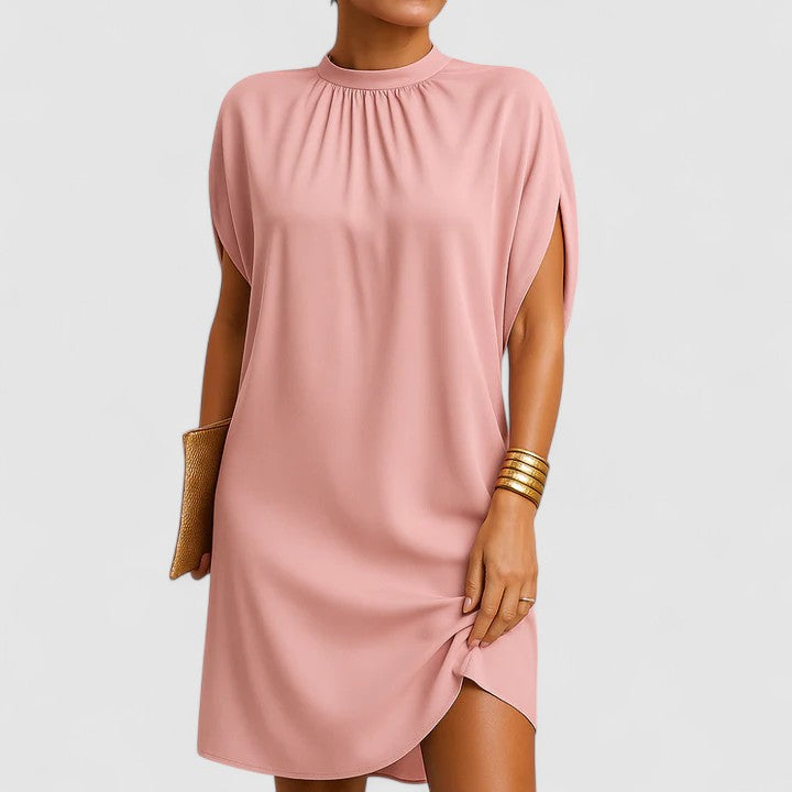 Women's Midi Dress with Mock Neck and Batwing Sleeves