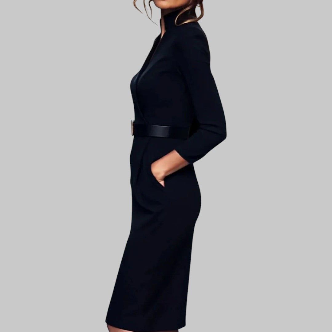 Women’s Belted Midi Dress | Collared Design