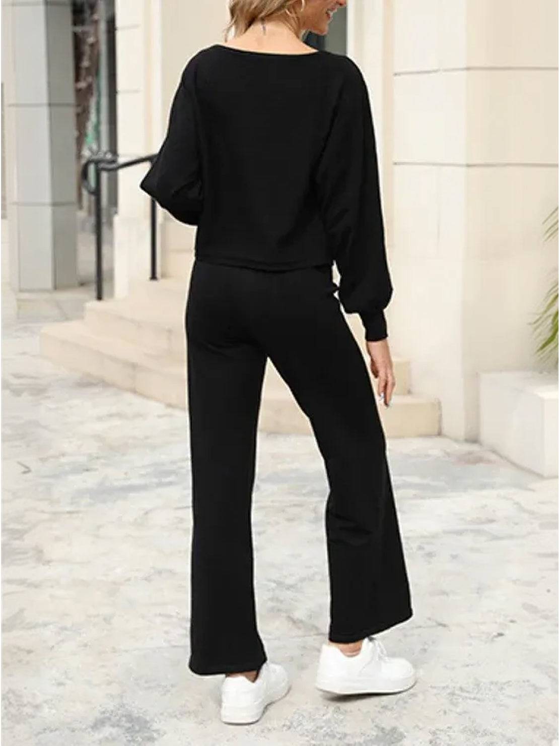 Women's Lounge Set with Cropped Sweatshirt and Wide-Leg Trousers