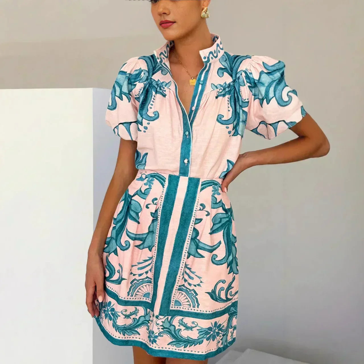 Women's Puff Sleeve Mini Dress with Floral Print and Relaxed Fit