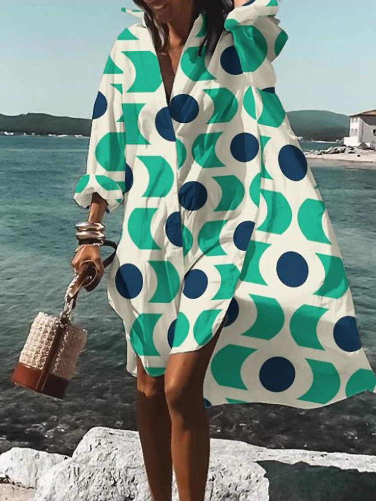 Women's Midi Shirt Dress with Button Closure and Short Sleeves