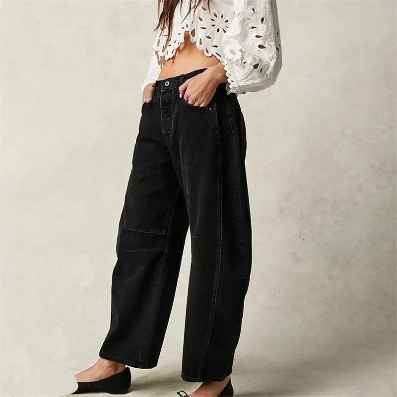 Women's Barrel Leg Jeans with High Waist and Relaxed Fit