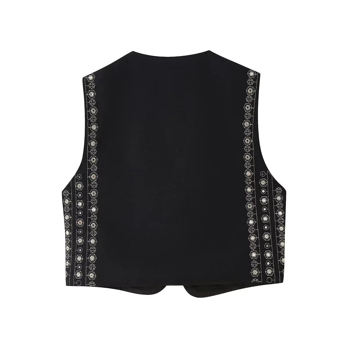 Women's Boho Vest with Sequin Pattern and Open Front