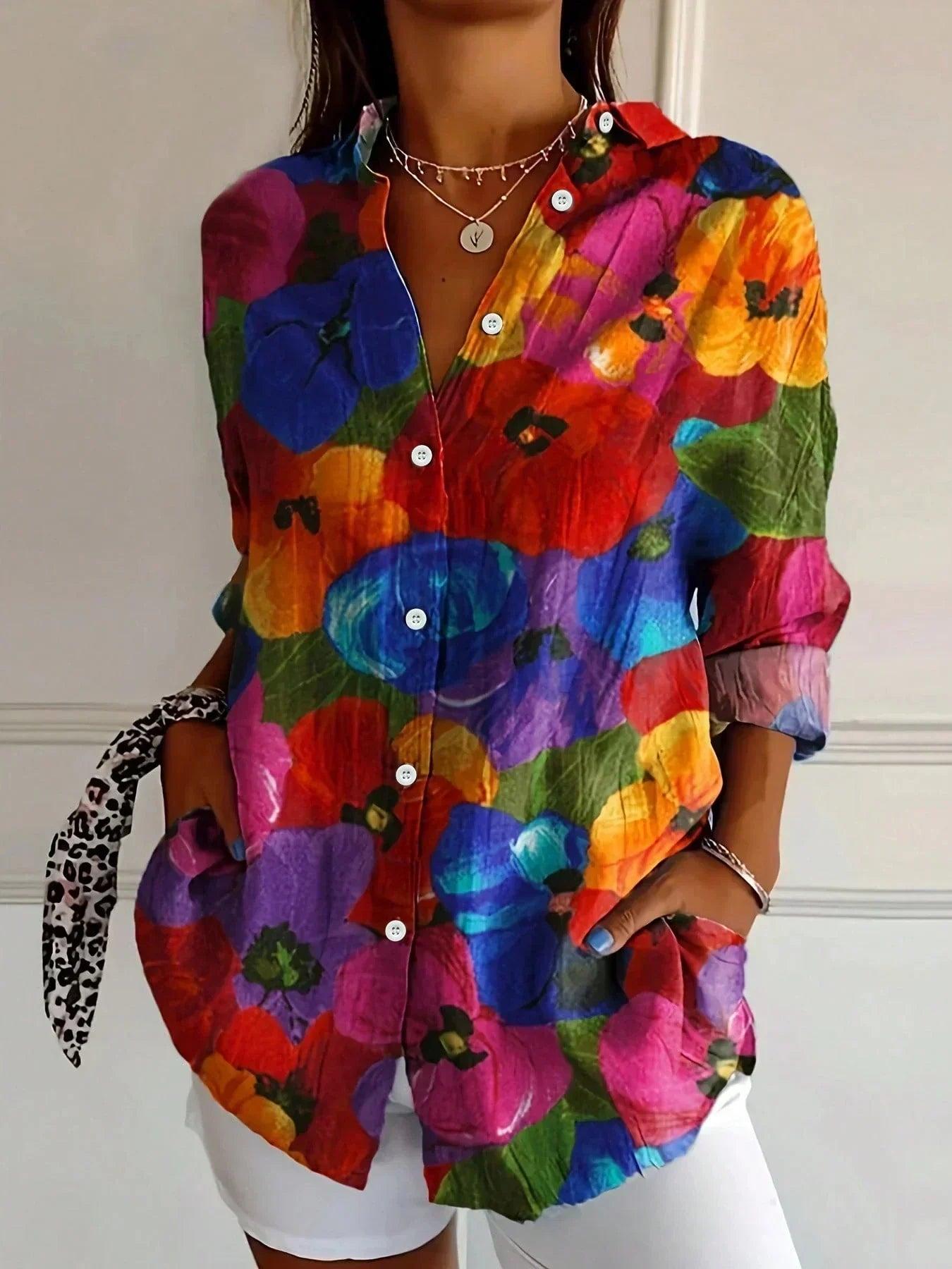 Women's Blouse with Playful Print and Lightweight Fabric