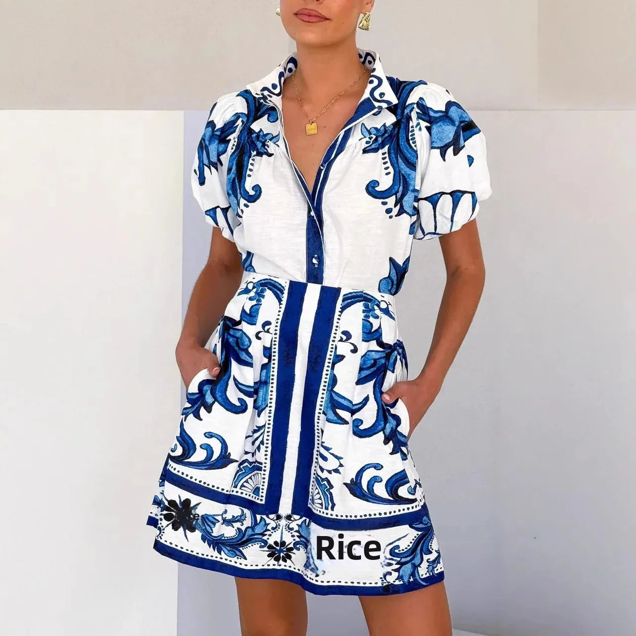 Women's Puff Sleeve Mini Dress with Floral Print and Relaxed Fit